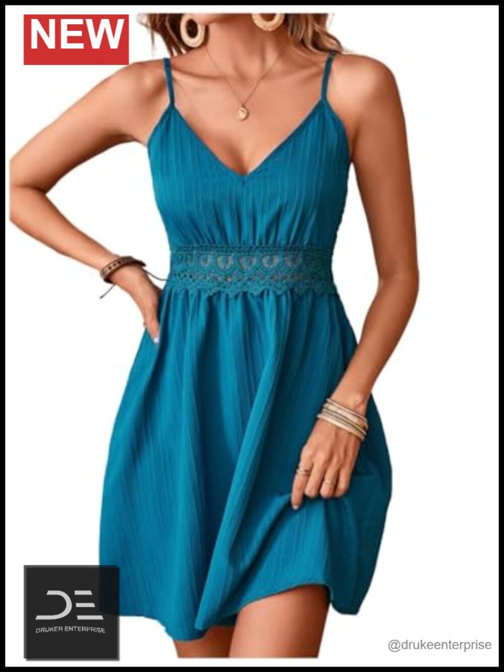 Lace Spaghetti Strap Backless V-Neck High Waist Flared Cami Dress